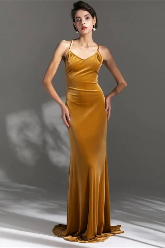 Don't Wait bohemian dressMustard Yellow Velvet Long Dress