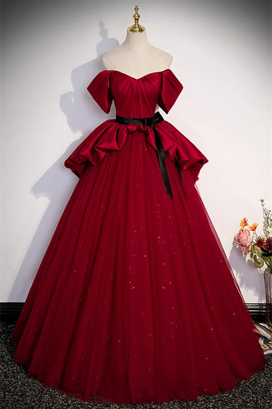 Exclusive Savings silk dressRed Strapless Multi-Layers Detachable Off-the-Shoulder Long Dress with Sash
