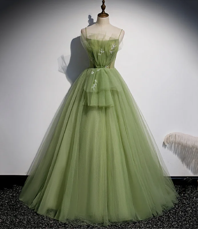 Don't Wait floral wrap dressGreen tulle long prom dress A line evening dress s56