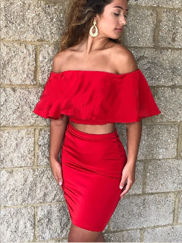 Unbeatable Prices Two Piece Homecoming Dresses Red Simple Short Prom Dress Fashion Party Dress JK866