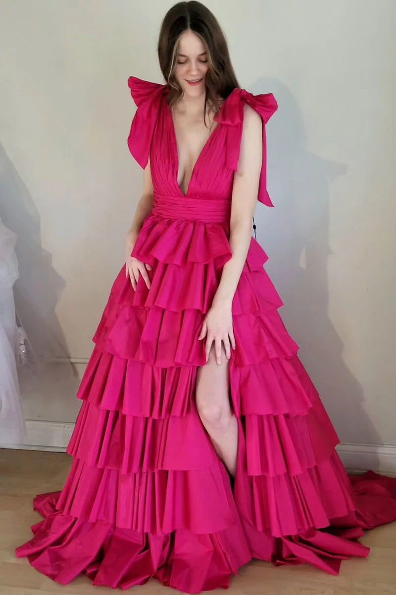 Savings Galore t-shirt dressChic V-Neck Sleeveless Empire With Side Slit Tiered Prom Dress