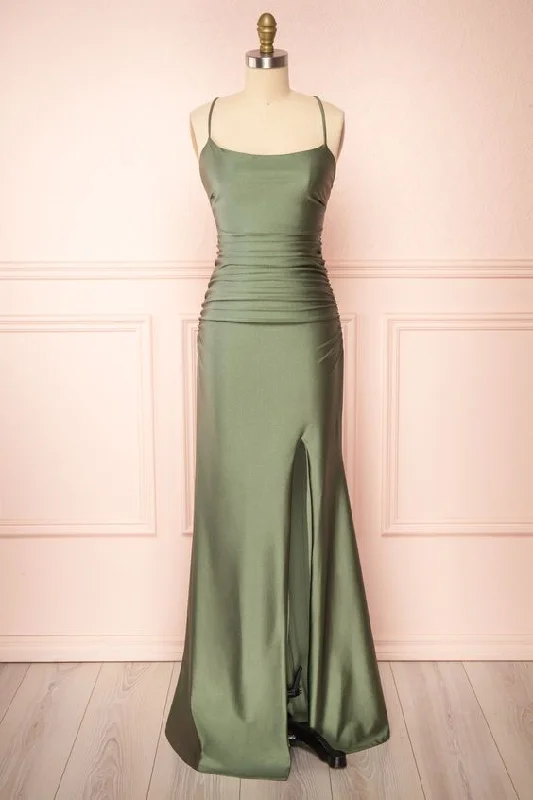 Price Smash chic slip dressSage Green Sheath Prom Dress,Sage Green Backless Bridesmaid Dress Y4137
