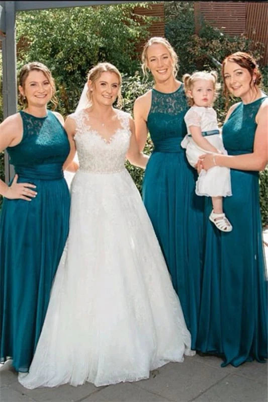 Discount Mania vintage dressRound Sleeveless Two Tone A-Line Long Bridesmaid Dress