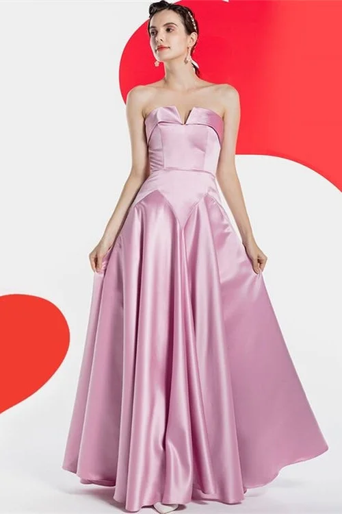 Amazing Deals long sleeve dressStrapless Pink Satin Long Dress