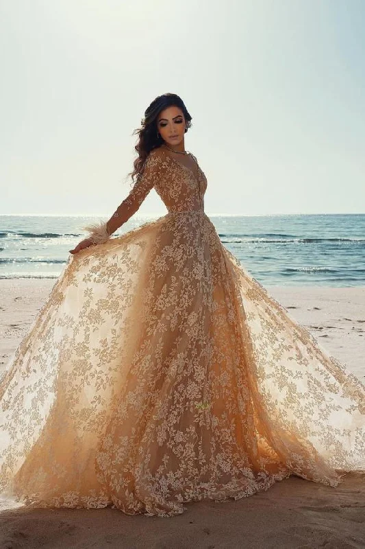Markdowns Vintage Long Sleeve Lace Wedding Dress Mermaid Tulle Bridal Gowns