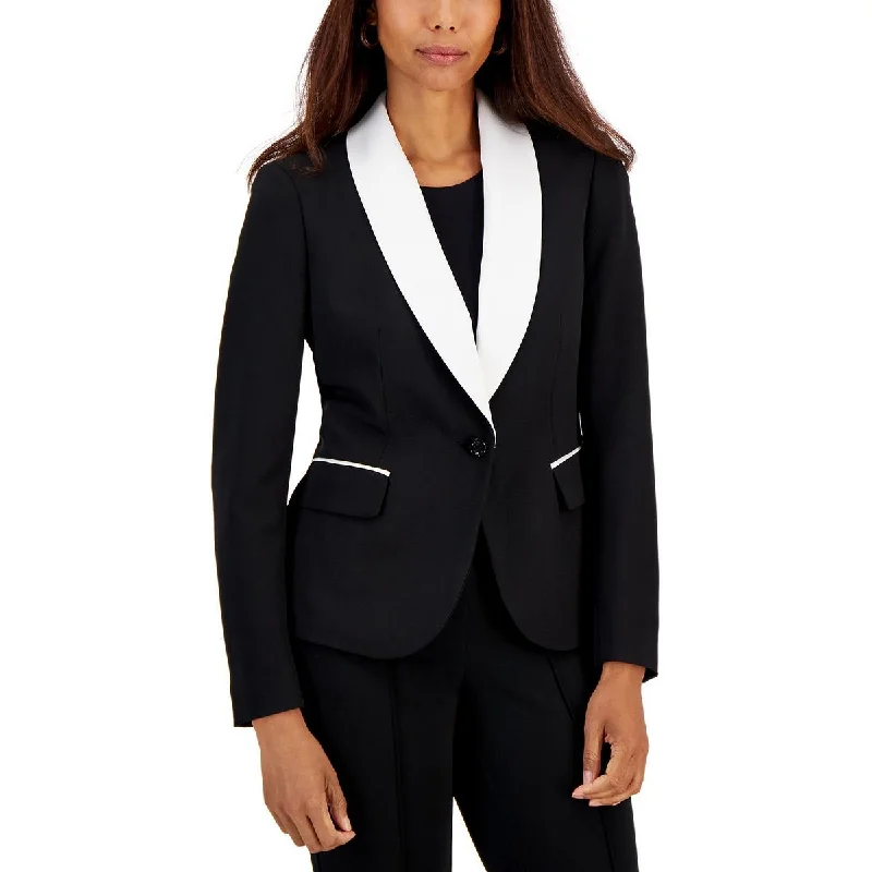 Daily Deals functional coatPetites Womens Contrast Trim Office One-Button Blazer