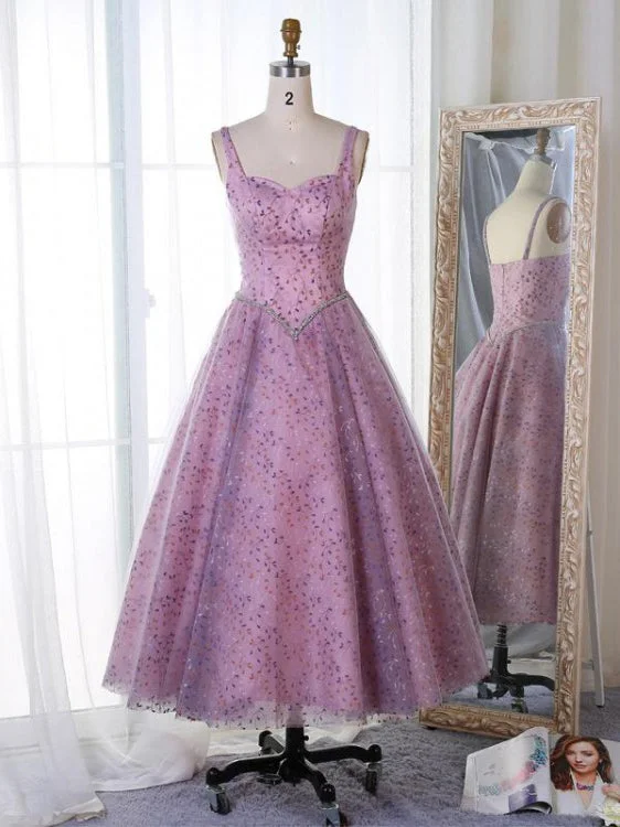 Weekend Deal Lace Homecoming Dresses Straps Lilac Tea-length Short Prom Dress Party Dress JK633