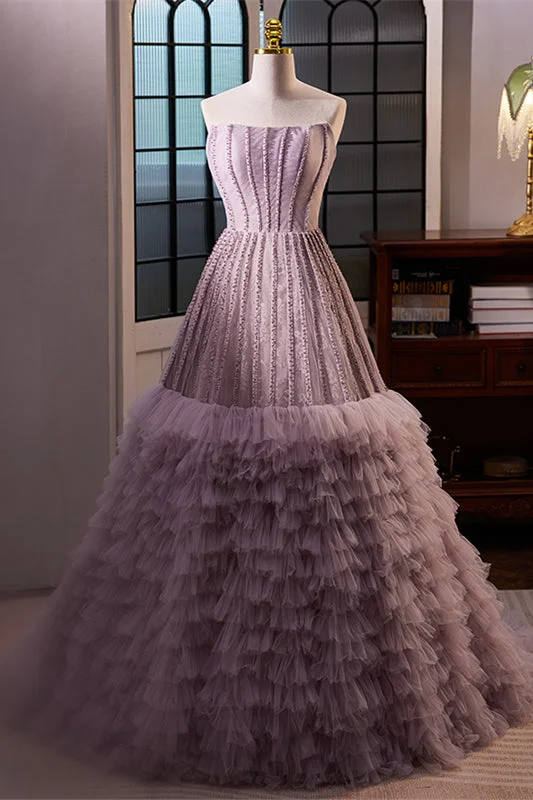 Buy More, Save More v-neck dressLavedner Strapless Beaded A-line Multi-Layers Long Prom Dress
