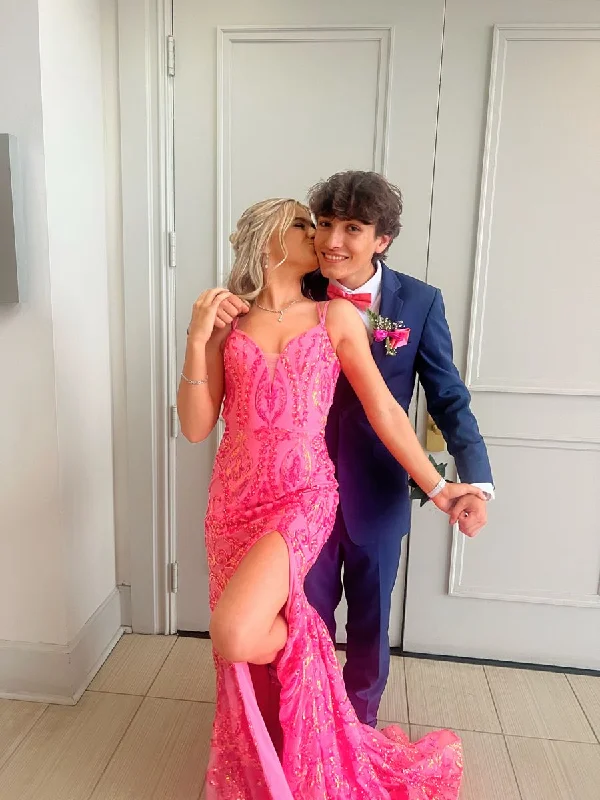 Special Savings printed dressShiny Mermaid Prom Dress with Split Winter Formal Gown Y4173