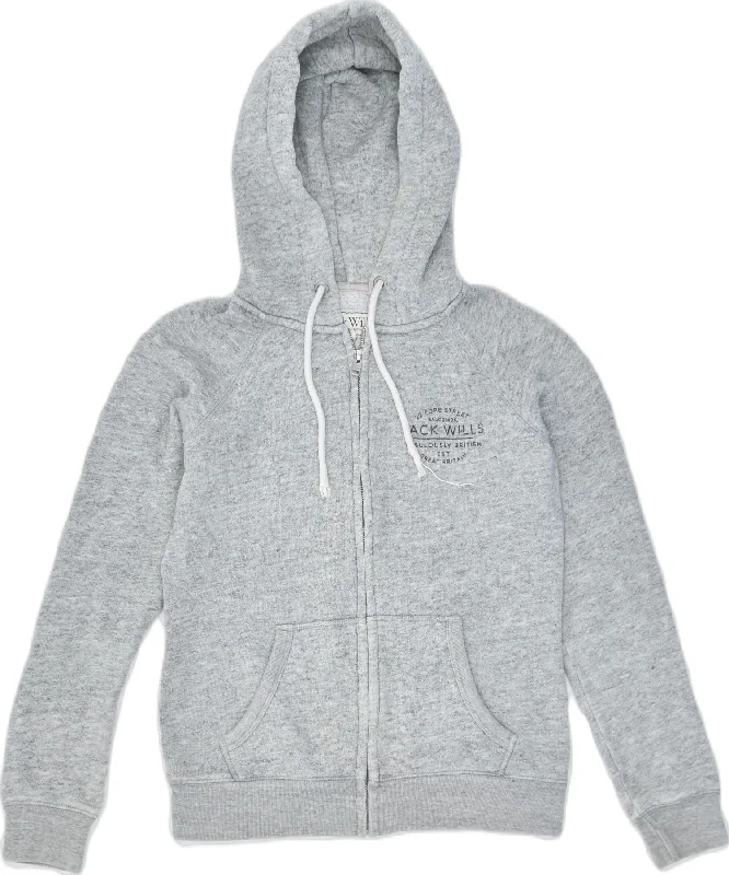 Incredible Offers fleece hoodieJACK WILLS Womens Zip Hoodie Sweater UK 8 Small Grey Flecked Classic