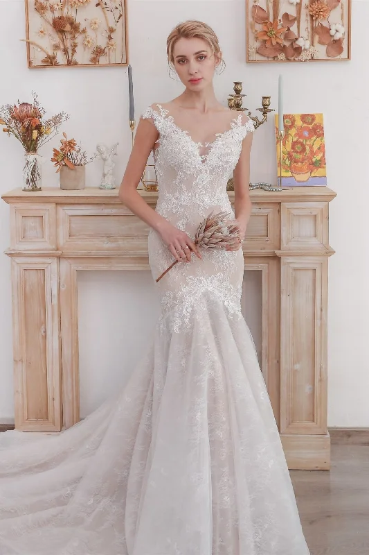 Unmissable Offer lace dressPlunge White A-line Long Wedding Dress with Pockets