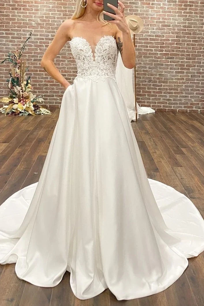 Exclusive Offers sleeveless dressSweetheart Strapless Appliques A-Line Wedding Dress Exclusive Offers sleeveless dressSweetheart Strapless Appliques A-Line Wedding Dress