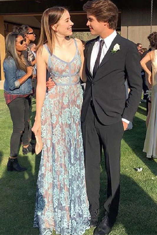 Big Discounts Elegant A Line Floor Length V Neck Spaghetti Straps Long Party Prom Dresses GJS117