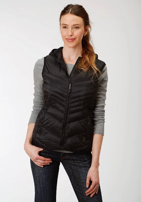 Price Reduction stylish peacoatWOMENS BLACK DOWN HOODED VEST