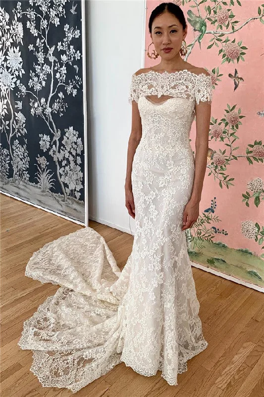 Stock Up and Save Mermaid Lace Off the shoulder Formal Dresses Backless Bridal Gowns