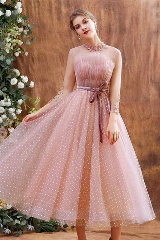 Blowout Deals lace dressTea Length Pink Polk Dots Party Dress