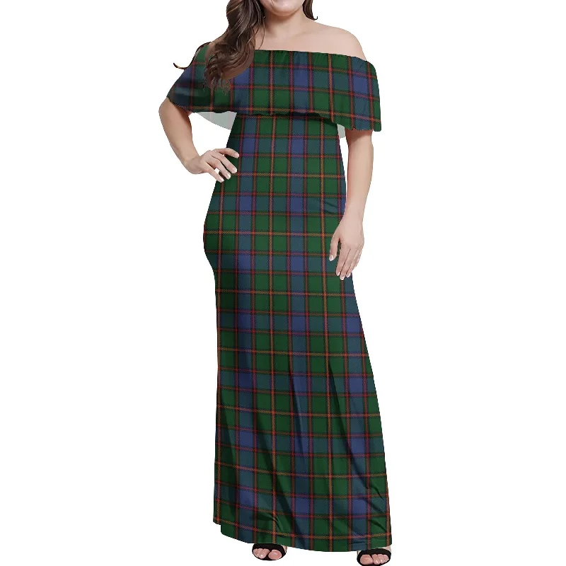 Hurry In Skene Tartan Off Shoulder Long Dress