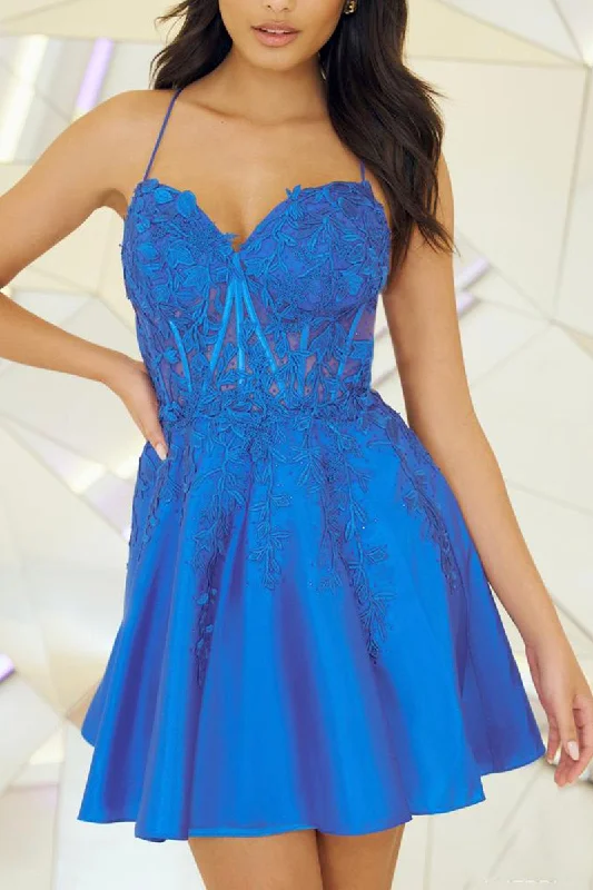 Bargain Prices flowy maxi dressA Line Sweetheart Lace Apliques Bue Short Homecoming Dress QH0825