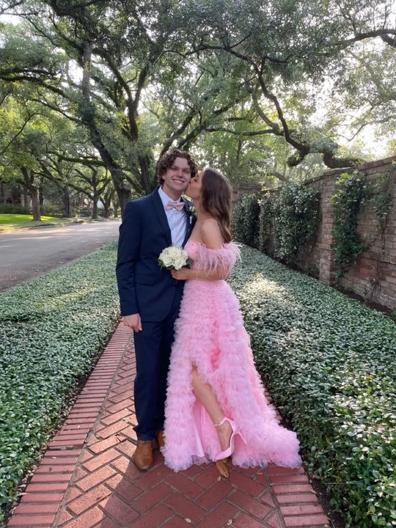 Hurry In party dressOff The Shoulder Pink Prom Dress,Winter Prom Gown Y4327