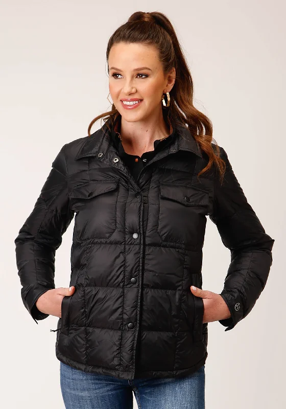 Value Deals modern outerwearWOMENS BLACK NYLON DOWN SHIRT JACKET