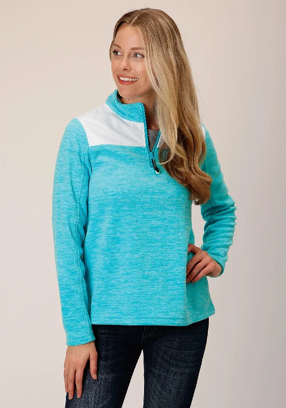 Great Deals modern outerwearWOMENS HTHR TURQUOISE MICRO FLEECE PULLOVER