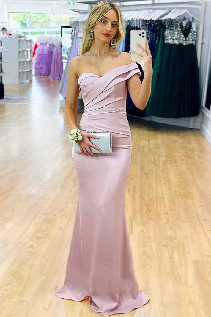 Online Only ruffle dressCasual Satin Trumpet One Shoulder Empire Prom Dress