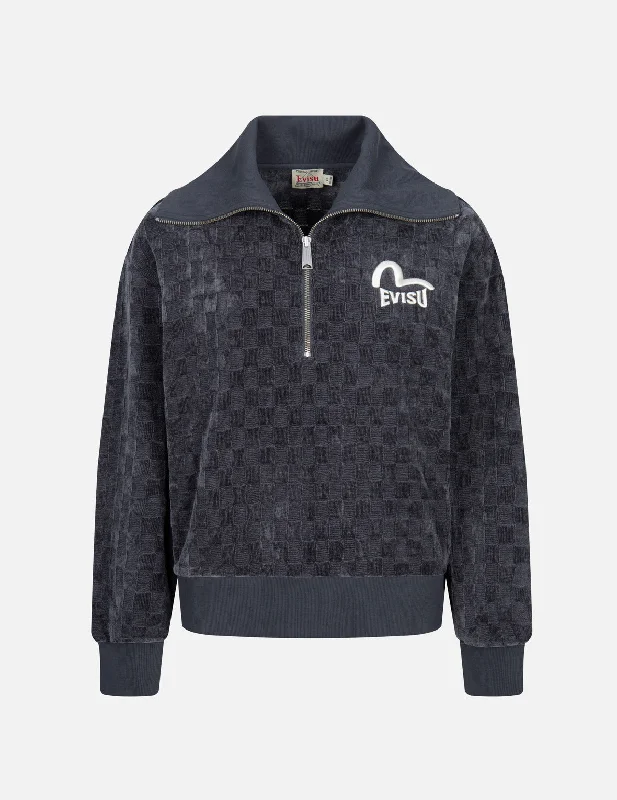 Deep Discounts vintage hoodiefashion gym hoodieSeagull and Logo Embroidery Half-Zip Cropped Sweatshirt