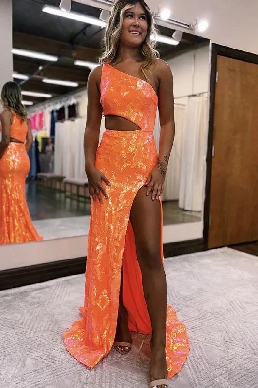 Limited Time Discount sophisticated dressSparkly Orange Sequin One Shoulder Long Prom Dress with Slit Y4277 Limited Time Discount sophisticated dressSparkly Orange Sequin One Shoulder Long Prom Dress with Slit Y4277