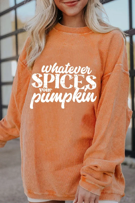 Discount Extravaganza oversized hoodiezip-up gym hoodieWhatever Spices Your Pumpkin Women's Graphic Long Sleeve Oversize Sweatshirt