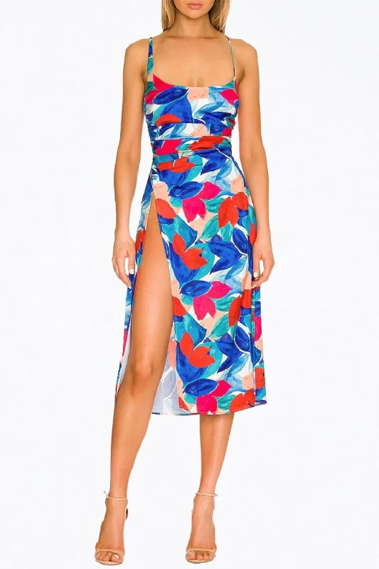 Bargain Prices elegant shift dressLorenza Open-Back Satin Midi Dress in Blue