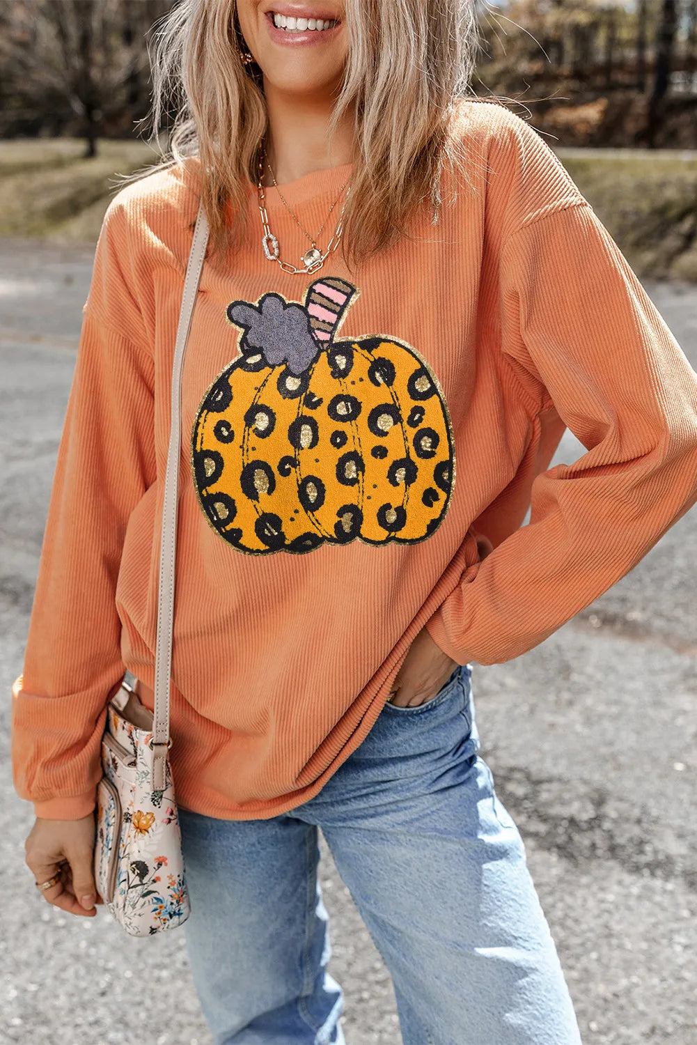 Can't Miss warm hooded jacketrelaxed fit sports hoodieLeopard Pumpkin Women's Graphic Long Sleeve Sweatshirt