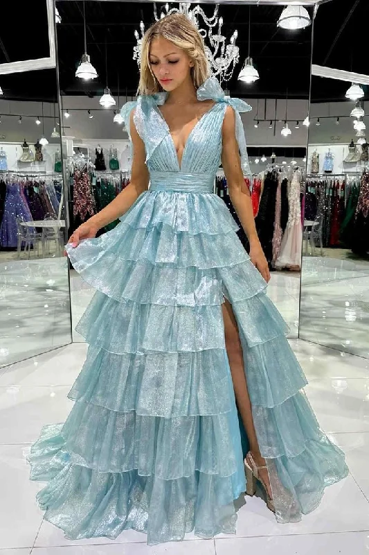 Major Savings textured dressChic Satin A-Line V-Neck Sleeveless With Side Slit Prom Dress