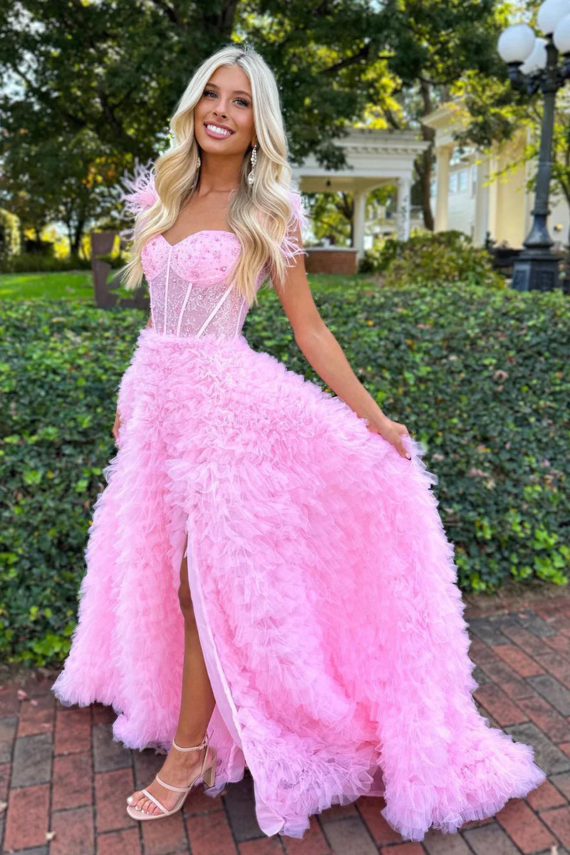 Price Slash long-sleeve floral dressChic A-Line Off-Shoulder Empire Beaded Appliques Tiered Prom Dress